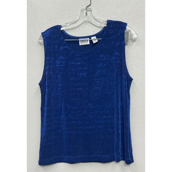 Chico's Design Sleeveless Top Sz 2/ US Large Blue Travelers Slinky Knit Stretch - Picture 1 of 3